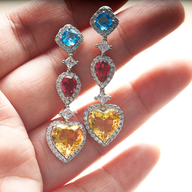 Aretes colgantes con circonias de colores