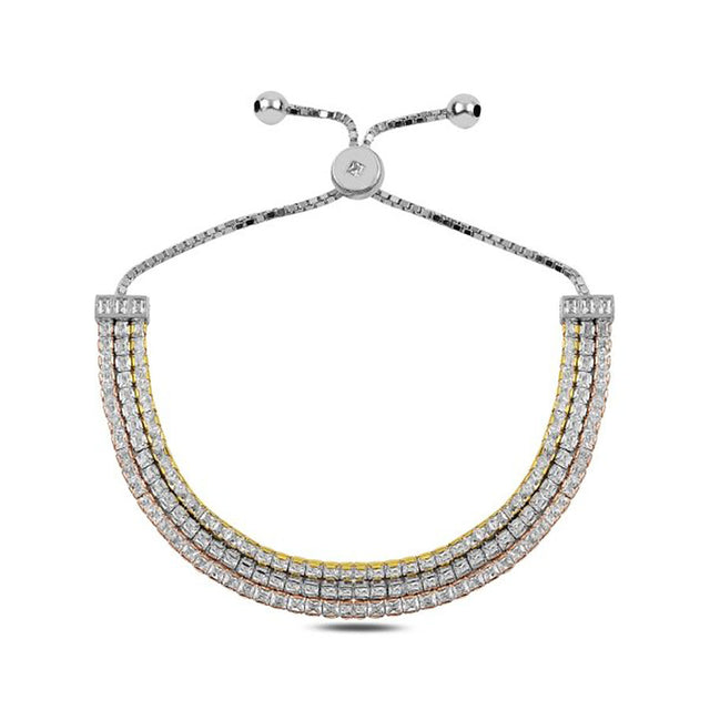 Pulsera tricolor con 3 filas de circonias
