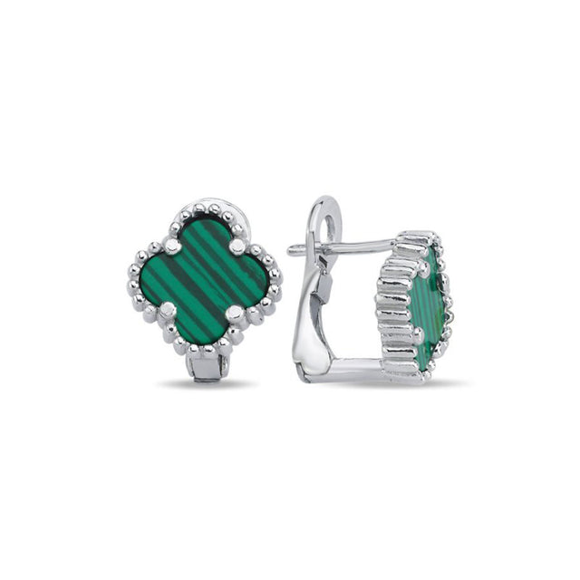 Aretes de trébol con malaquita