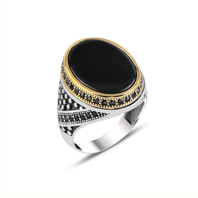Anillo ovalado con ónix