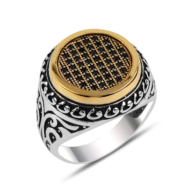 Anillo de plata y bronce con circonias