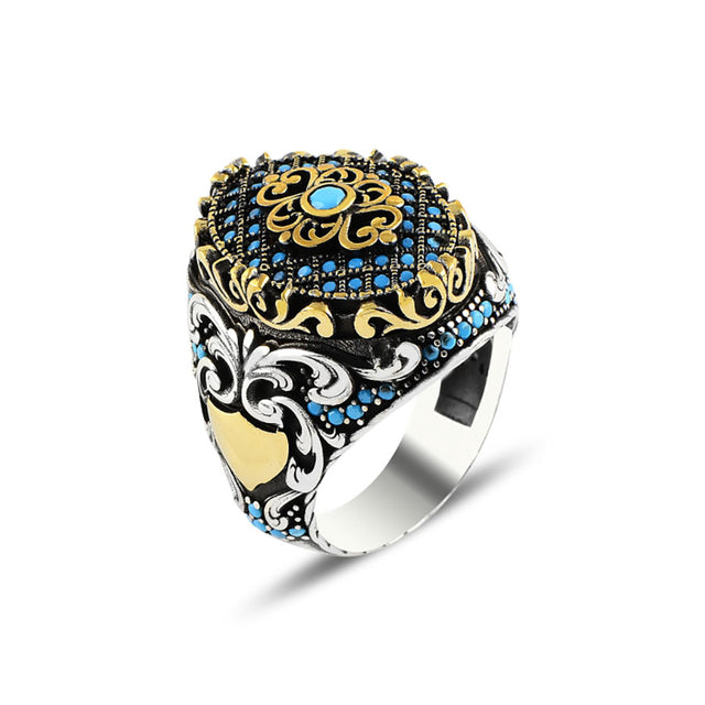 Anillo ovalado con turquesas