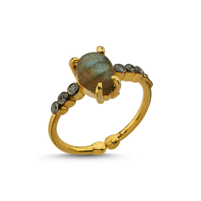 Anillo dorado con labradorita