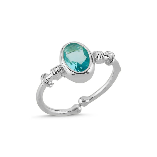 Anillo con circonia color aguamarina