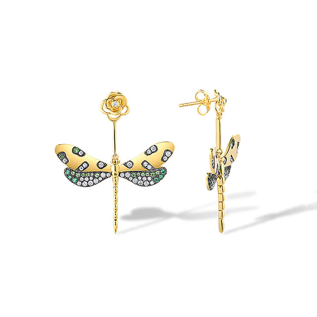 Aretes dorados de libélulas