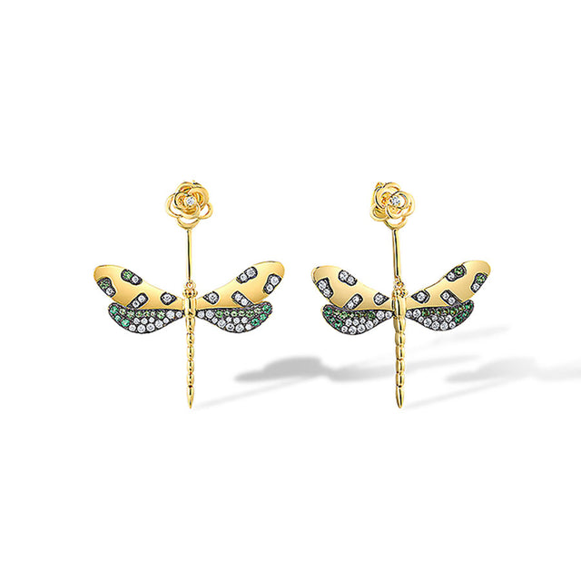 Aretes dorados de libélulas